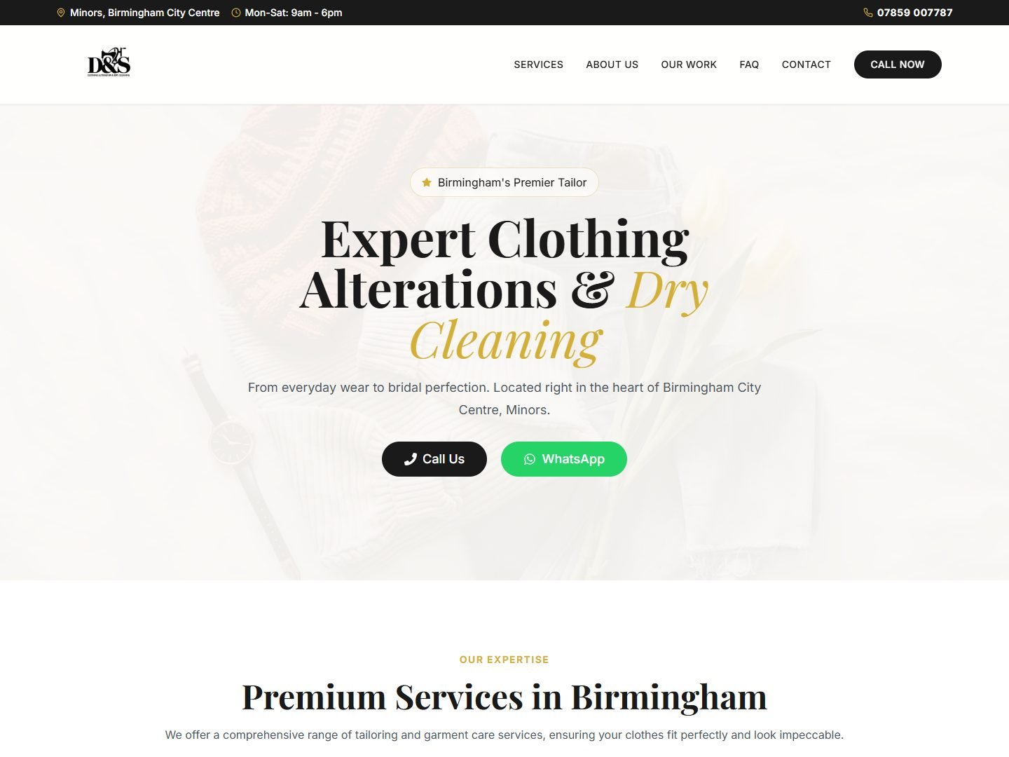 D&S Clothing Alteration and Dry Cleaning website homepage